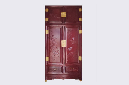 宁海高端中式家居装修深红色纯实木衣柜