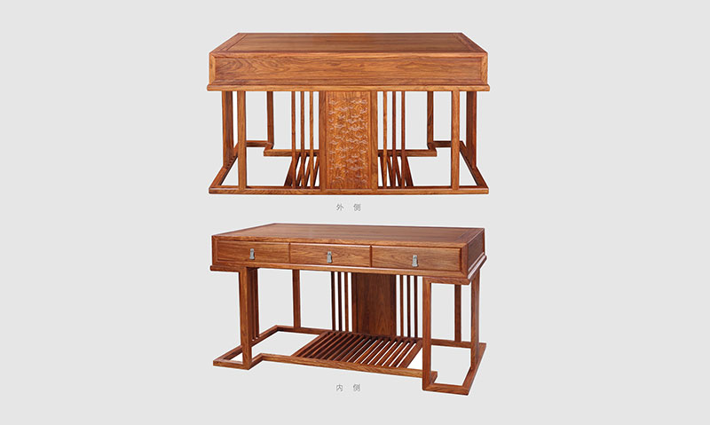 宁海 别墅中式家居书房装修实木书桌效果图